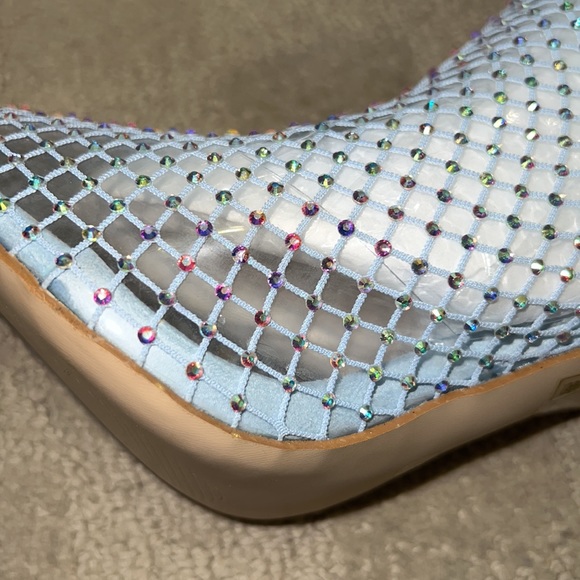 Public Desire Light Blue Crystal Bootie Sock Heels - Picture 4 of 5